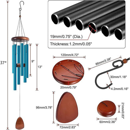 Large Aluminium Wind Chimes 37" Inches to Create a Zen Atmosphere Suitable for Outdoor, Garden, Patio Decoration, Classic Wind Chimes Suitable as A Gift for Unisex (Blue)