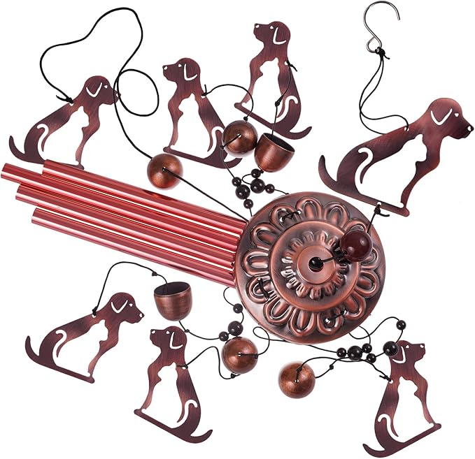 Outdoor Dog Wind Chimes Gifts for Mom - with 4 Tubes 6 Bells 7 Dogs Wind Bell, Romantic Wind Catcher, Mobile Dog Decor, Dog Bell, Puppy Windchimes for Home, Balcony, Tree, Festival, Garden Decoration