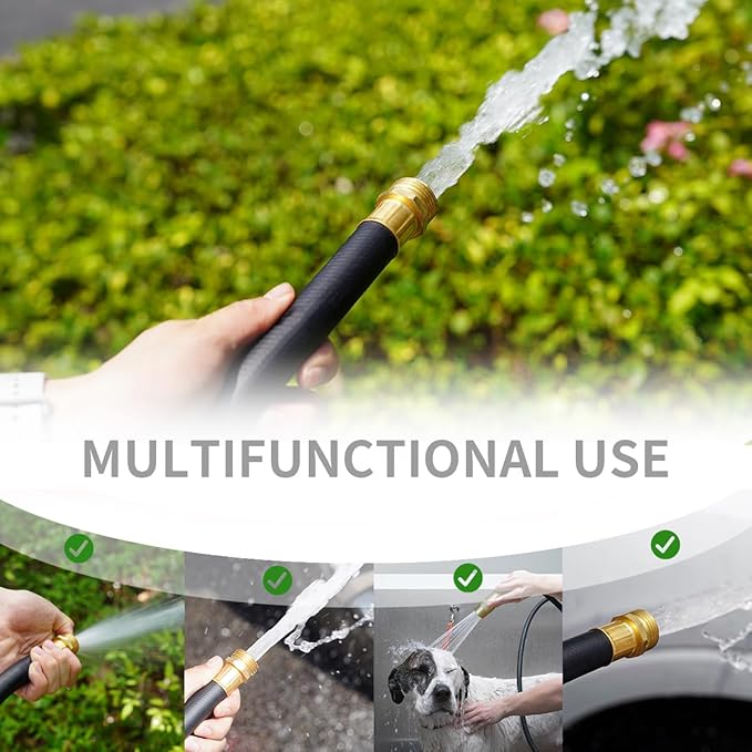 WiseFlow Garden Hose 90FT x 3/4", Heavy Duty Rubber Hose, 1000PSI Burst, 300PSI Working, Water Hose with Five Layered Braiding, Male Female Fittings (Black)