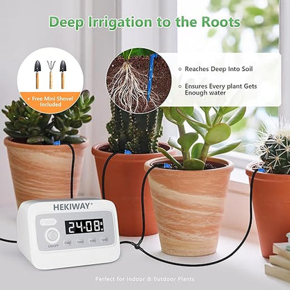 49FT Automatic Plant Watering System–HEKIWAY 390 Adjustable Watering Modes, Supports 15-20 Pots | Indoor Garden System & Vacation Plant Watering Devices, Auto Watering for Plants Outdoor