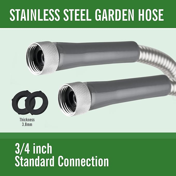 SKYWARD 304 Stainless Steel short Garden Hose 10 ft with Female to Female Metal Connector,Easy to Use & Store, Anti-Leakage Hose, High Water Flow (10ft)