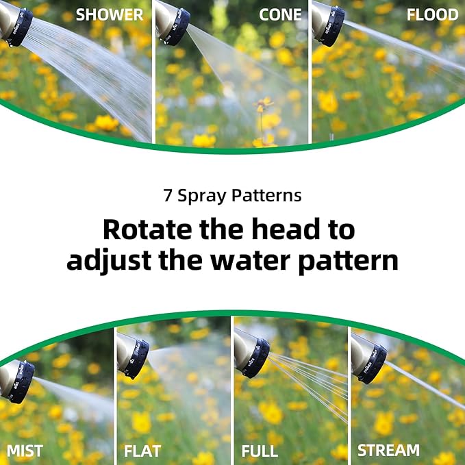 Garden Hose Sprayer Nozzle, Heavy Duty Water Hose Nozzle with 7 Spray Patterns, High Pressure Garden Sprayer with Adjustable Button & Lockable Trigger for Watering Plants & Lawns, Washing Cars, Pets