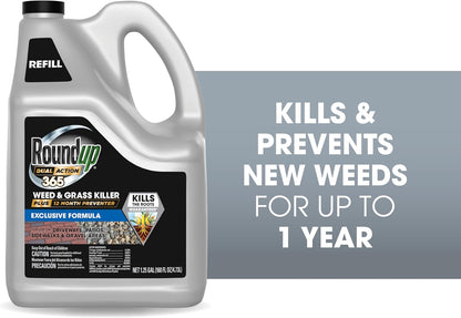 Roundup Dual Action 365 Weed & Grass Killer Plus 12 Month Preventer Refill, Kills & Prevents for up to 1 Year, 1.25 gal.