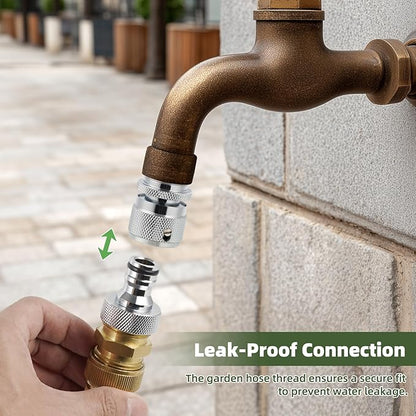 Hibbent Garden Hose Quick Connector, Solid Brass 3/4 Inch GHT Thread Faucet Hose Quick Connect Fitting, Female and Male Adapter