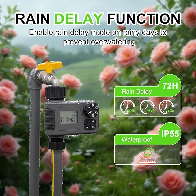 Sprinkler Timers, Water Timer, Programmable Garden Hose Timer with Rain Delay, Manual& Automatic Watering System, Waterproof Digital Irrigation Controller for Yard, Lawn, Pool, 1 Outlet
