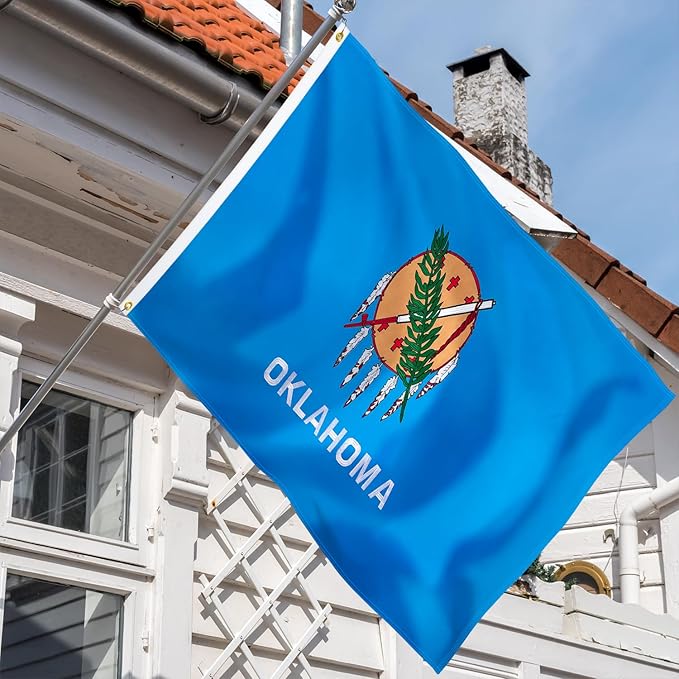 XIFAN Premium Oklahoma State Flag 3x5 ft Outdoor, Double Sided Embroidered Image, Heavy Duty 210D Nylon OK Flags, the Strongest Longest Lasting for Outside with Sewn Stripes/Brass Grommets