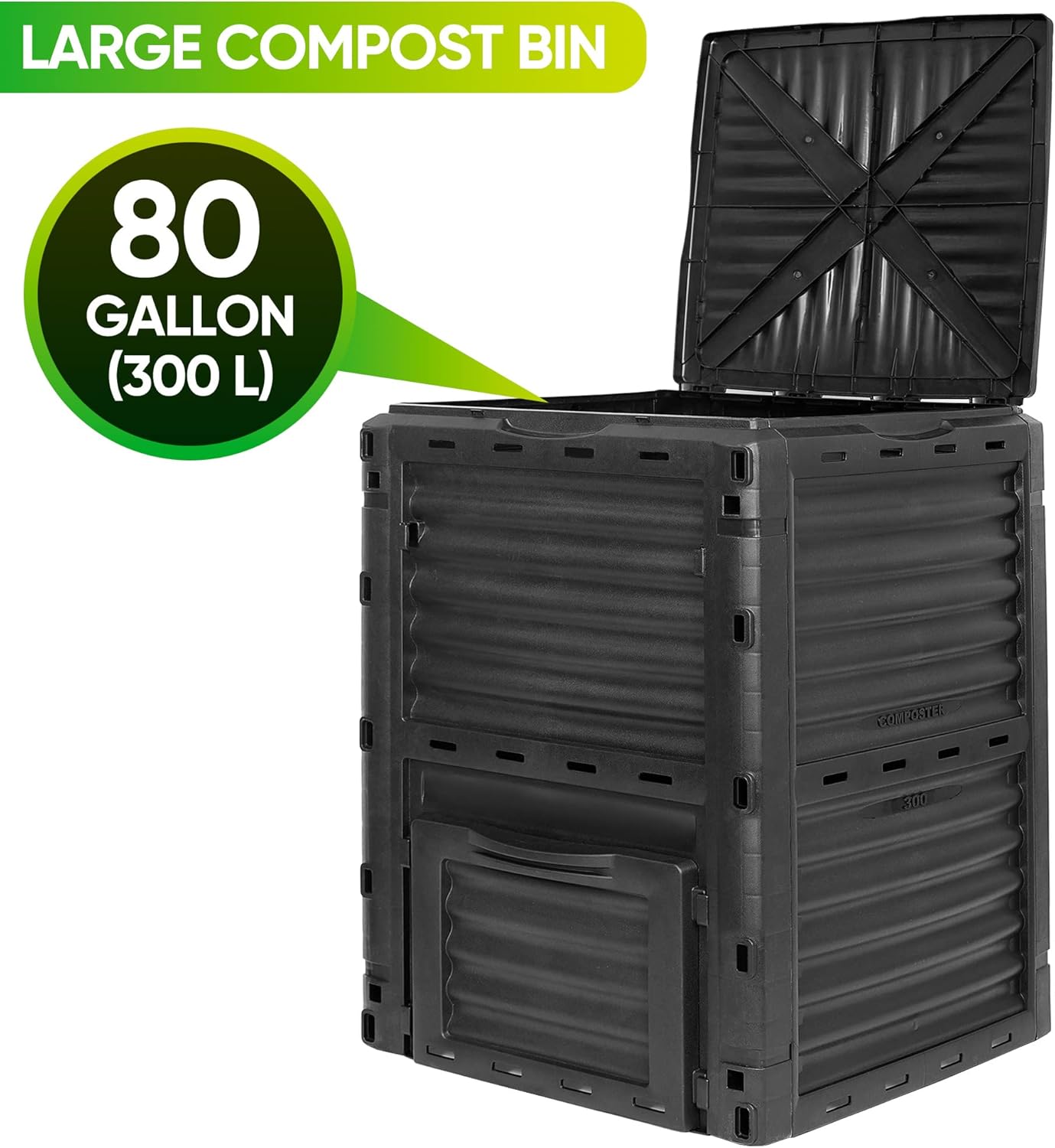 Large Garden Compost Bin, 80 Gallon (300L) Outdoor Composter Tumbler from BPA-Free Material for Fast Creation of Fertile Soil, Lightweight, Easy Assembly and Kitchen Waste Composting