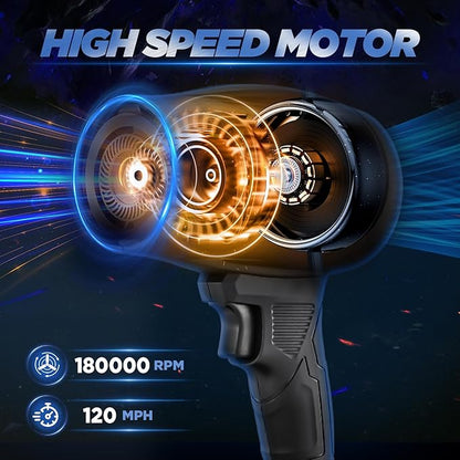 Saker Cordless Leaf Blower Portable Dust Cleaner Handheld Lightweight Blowers 180000 RPM with Adjustable Speed for Patio Cleaning, Drying,Camping Gifts 2 Batteries BF170 Black