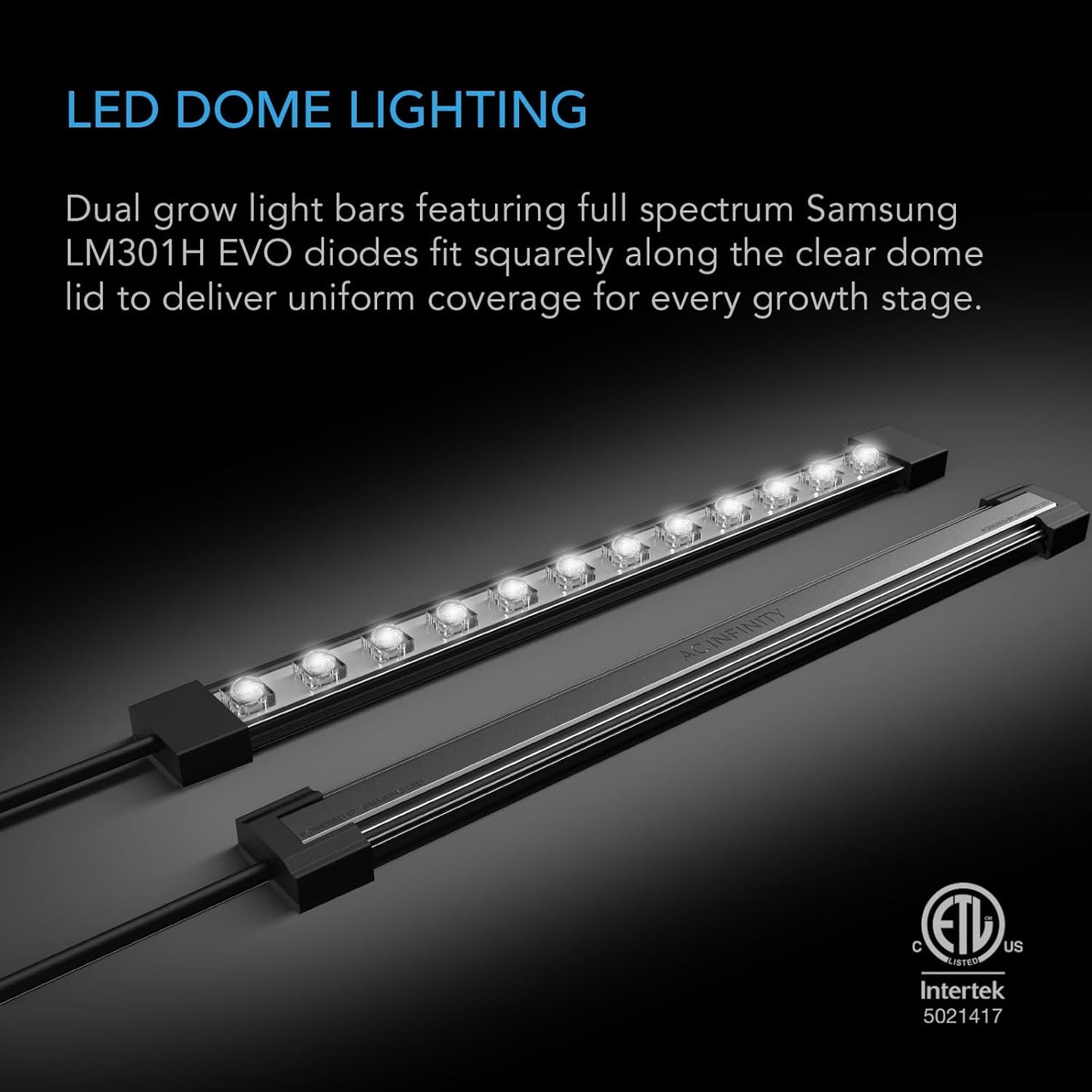 AC Infinity Heavy-Duty Large Humidity Dome w/Full Spectrum LED Grow Light Bars, Samsung LM301H EVO Diodes, 3mm Thickest Dome and 6x12 Trays, Vent Extension Panels, for Seed Starting and Propagation