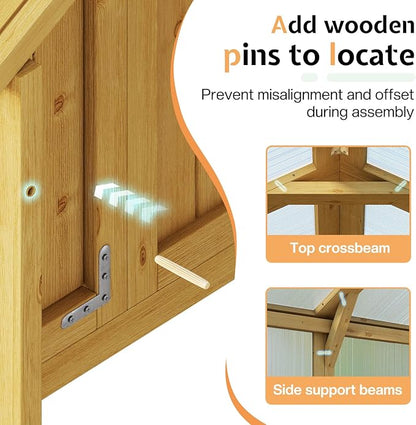 Jocisland 6x8x6.5 Ft Wooden Greenhouse, Pre-Assembled Solid Cedar Frame, Walk-in Design, Lockable Door, Adjustable Roof Vents, Polycarbonate Panels for Outdoor, Garden, Backyard