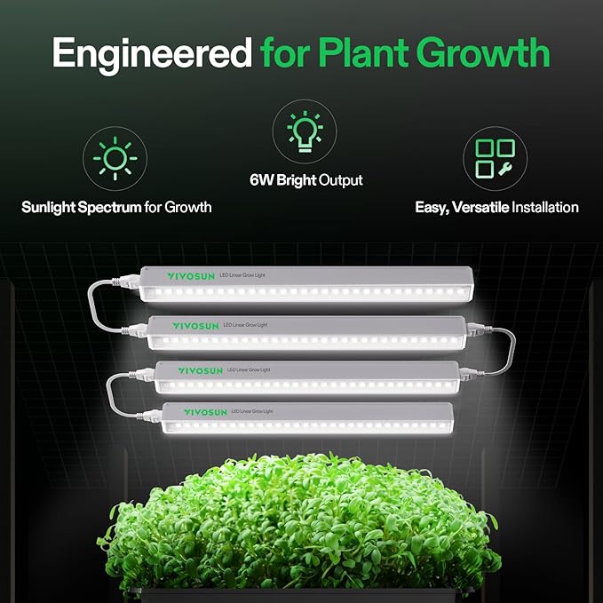 VIVOSUN T5 Grow Lights for Indoor Plants, 5000K Full Spectrum 48W(8 X 6W), 1FT LED Plant Light Strip for Seed Starting, Greenhouse, Hydroponics, SGS Compatible, Linkable, 8-Pack