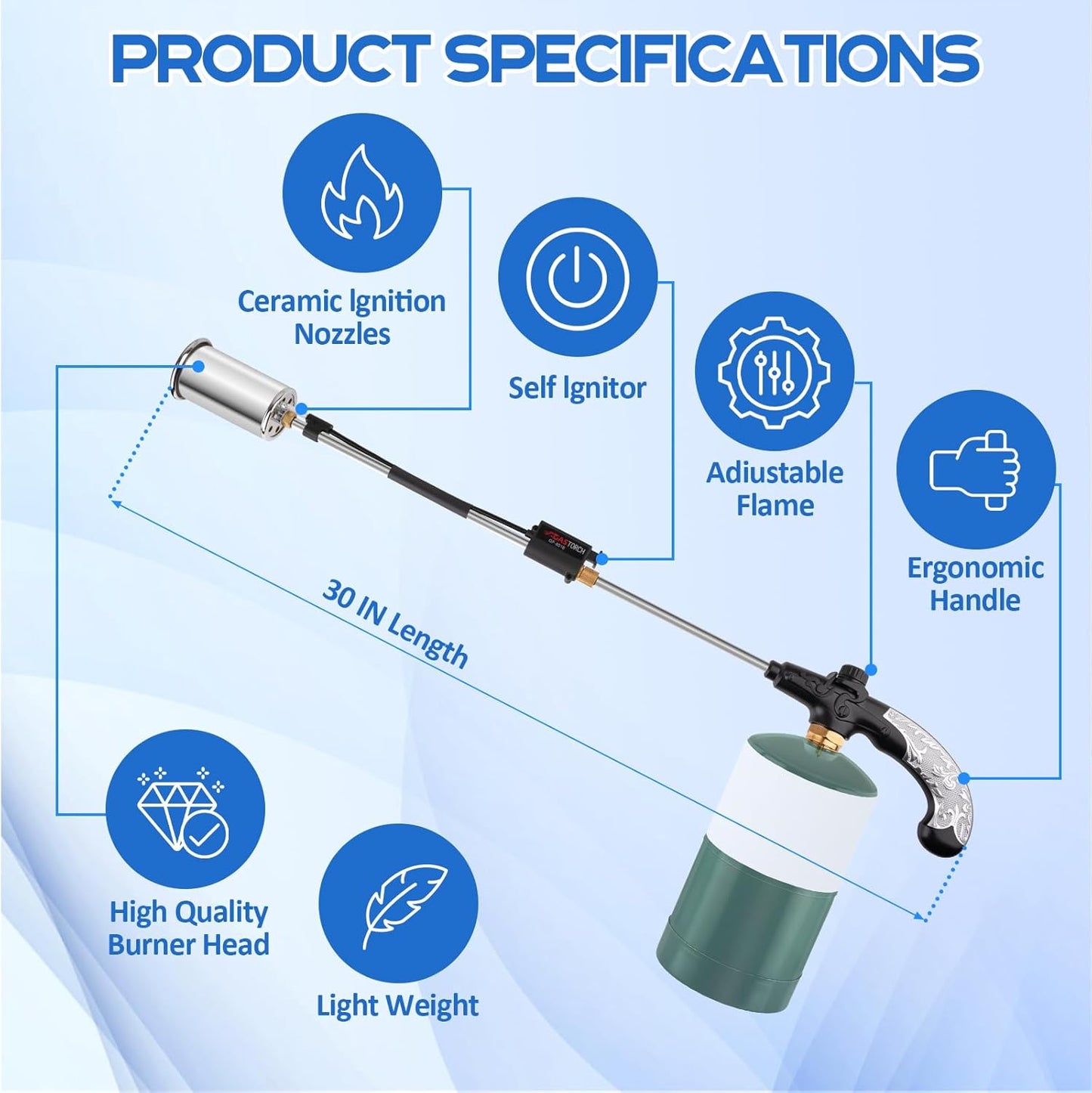 Siasky Weed Torch Propane Burner 1,200,000 BTU, Propane Weed Torch with Push Button Igniter, Flame Weeder Torch for Weeds, Snow Melting, Asphalt, Garden, Roofing, Weed Torch Kit for Outdoor Use