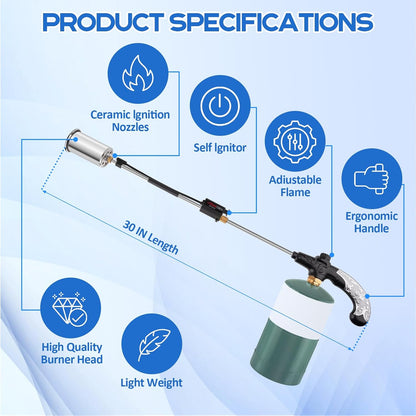 Siasky Weed Torch Propane Burner 1,200,000 BTU, Propane Weed Torch with Push Button Igniter, Flame Weeder Torch for Weeds, Snow Melting, Asphalt, Garden, Roofing, Weed Torch Kit for Outdoor Use