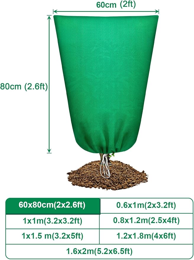 Abimars Thicker Plant Covers Freeze Protection Jacket 2.36 oz/yd², 2'x2.6' Reusable Winter Plant Covers with Drawstring & Zipper, 2 Pack Light, Porous Fabric for Plant Breathing