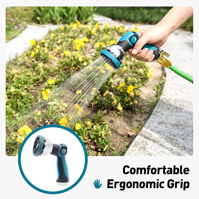 Garden Hose Nozzle, Hose Sprayer Nozzle with 10 Spray Patterns, Thumb Control On Off Valve, High Pressure Metal Water Hose Nozzle for Car Wash, Plants, Pets & Outdoor Cleaning, Blue