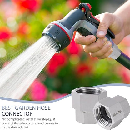 2 Pcs Stainless Steel Garden Hose Fittings Connectors Adapter,3/4" GHT to 1/2" NPT Repair Female to Female Double dual water hose connector, Lead-Free (Pack of 2)