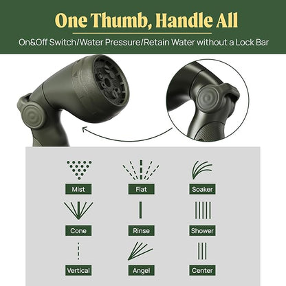 Vego Garden Hose Reel Retractable Hi-Flow Wall Mounted Hose Reel Automatic Rewind, Any Length Lock with 9 Patterns Sprayer Nozzle, Quick Connector and Adjustable shot Nozzle (Seaweed Green, 100ft)