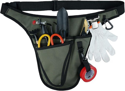 KUNN Garden Tool Belt,Durable Adjustable Tool Belt Waist Pouch with 4 Pocket for Women Men Gardeners Florist Army Green