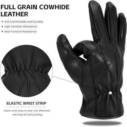 Leather Work Gloves for Men & Women, Reinforced Durable Gardening Gloves,Cowhide Work Gloves,Puncture & Cut Resistant