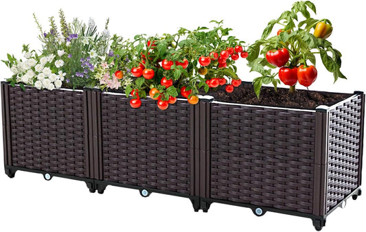 Raised Garden Bed, Planters for Outdoor Plants Raised Beds for Gardening, Plastic Planter Raised Beds for Planting Outdoor Plant Vegetables, Flowers, Fruits and Plants, 47.2"(L) x 15.7"(W) x 14.5"(H)