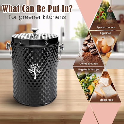 AOSION Countertop Compost Bin Kitchen，Odorless Indoor Compost Bin with Lid and Compost Bags,Compost Bucket Composter Container for Food Waste,Black