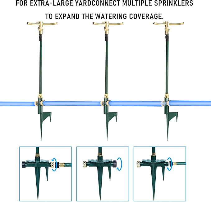 Hourleey 3-Arm Garden Sprinkler, 2 Pack High-Rise Lawn Sprinkler with Adjustable Telescoping Base, 360 Degree Rotation Sprinklers for Large Area Coverage Gardening Watering Lawn Irrigation System