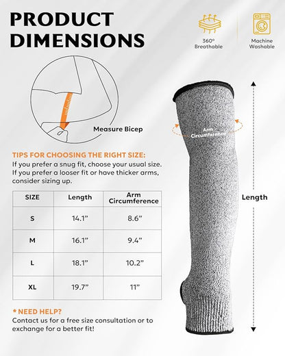 Evridwear Protective Arm Sleeves Cut Resistant Farmers Sleeves for Men Work, Gardening, Farming, Arm Protectors for Thin Skin and Bruising (Large, Grey No&with Thumb Hole) 2 Pairs