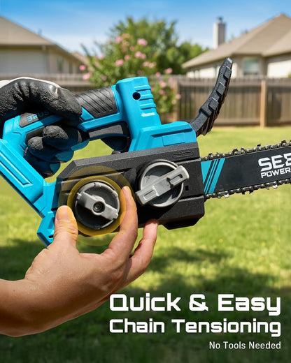 SEESII Electric Chainsaw Cordless 12-inch: Brushless Battery Powered Chainsaw, Includes 2 x 4.0Ah Batteries, Auto-Tension and Oiling Chain Saw for Dad Husband Father Day Gifts, Tree Cutting Trimming