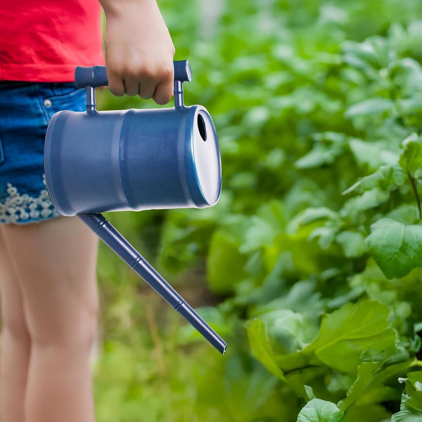 ZXJ Watering Can for Outdoor Indoor Plants - Small Plastic Home Garden - with Long Spout - Blue - 64 Oz - 1/2 Gallon