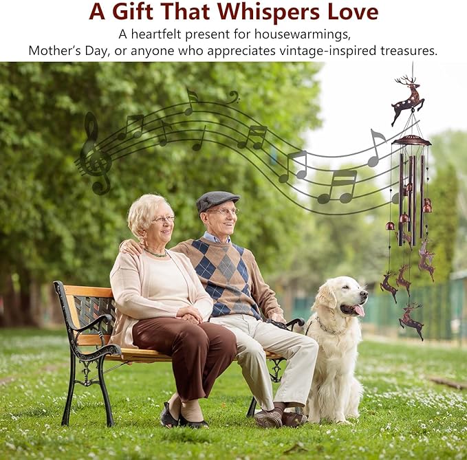 Deer Wind Chimes for Outside, Metal Windchimes Outdoors Clearance with 4 Aluminum Tubes, Garden Patio Yard Home Decor, Deer for Women Mom Grandma, Unique Christmas Decorations