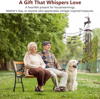 Deer Wind Chimes for Outside, Metal Windchimes Outdoors Clearance with 4 Aluminum Tubes, Garden Patio Yard Home Decor, Deer for Women Mom Grandma, Unique Christmas Decorations