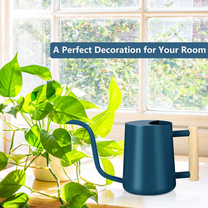 Watering Can Indoor Plants, 35oz Small Stainless Steel Metal Watering Can Modern Decorative Watering Pot with Long Spout for Indoor House Plant Bonsai Garden Flowers (Dark Blue)