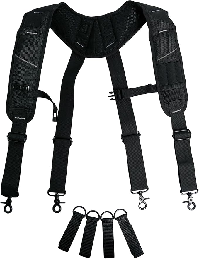 KUNN Tool Belt Suspenders Padded Carpenter Construction Electrician Work Suspender with Attachment Loops for Men,Black