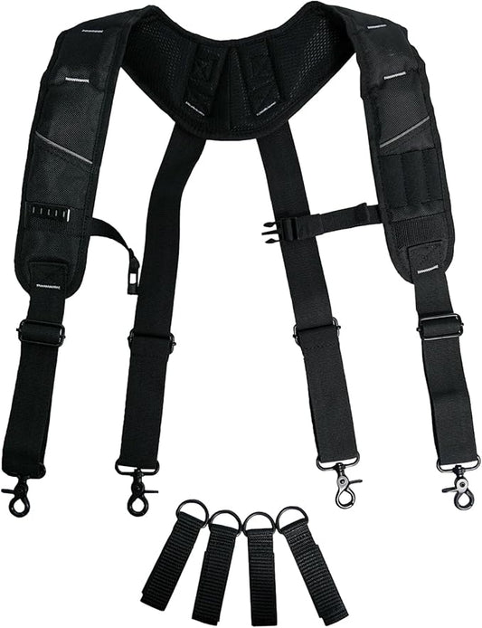 KUNN Tool Belt Suspenders Padded Carpenter Construction Electrician Work Suspender with Attachment Loops for Men,Black