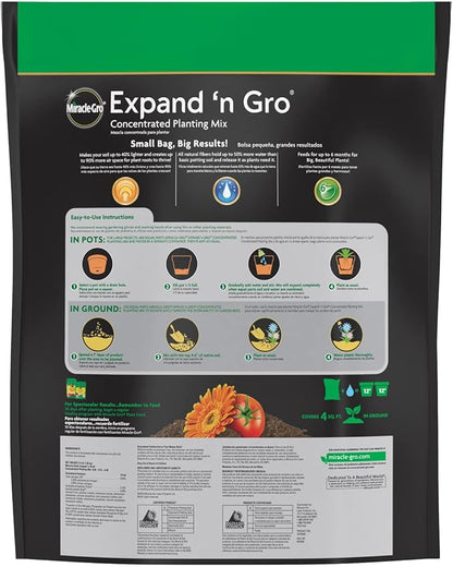 Miracle-Gro Expand 'n GRO Concentrated Planting Mix, Just Add Water for up to 3X Expansion, for Container and In-Ground Use, .33 cu. ft. Expands up to 1 cu. ft., 2-Pack