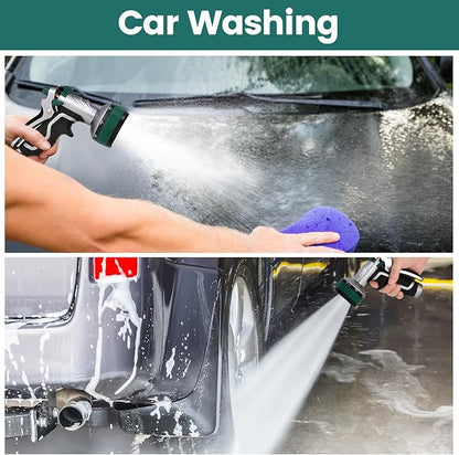 Garden Hose Nozzle, Heavy Duty Metal Water Hose Sprayer Nozzle with 8 Spray Patterns, High Pressure Handheld Nozzle with Flow Control for Lawn & Plant Watering, Car Washing – Forest Green