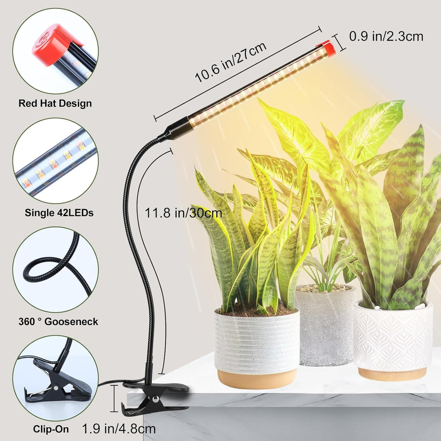 4-Pack Small Clip Grow Lights for Indoor Plants, Bonsai, Succulent, Cactus, Seed Starting with Timer, 9 Watt Power Home Plug, Enough High-Intensity Like Sun, Best Gift for Plants Lover
