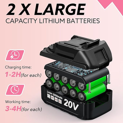 Electric Pruning Shears Cordless Brushless - Professional Battery Powered Pink Pruner, 2 Batteries & Replaceable Blades, Toolbox for Efficient Garden & Landscape Maintenance