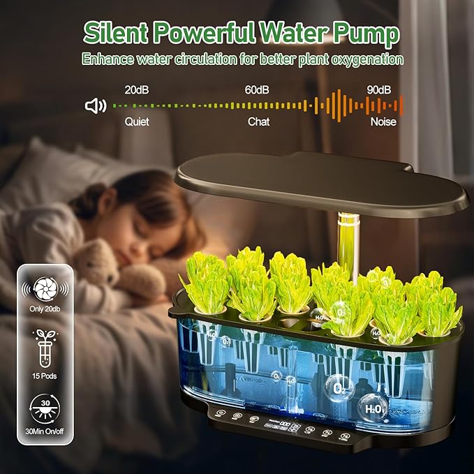 SPECILITE Hydroponics Growing System Kit with 30” Height, 15 Pods Herb Garden with 36W Grow Light, Auto Timer & Pump System, APP & WiFi Controlled Smart Indoor Garden for Vegetables,Kitchen & Gifts
