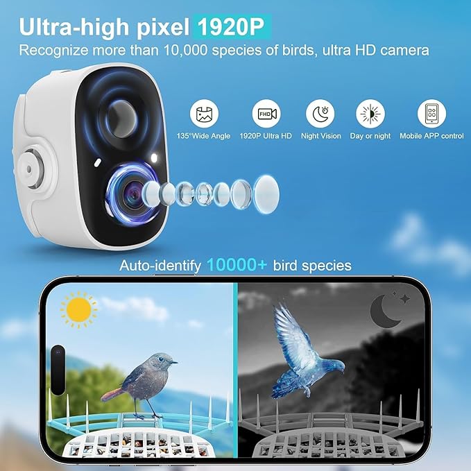 Smart Bird Feeder with Camera Solar Powered - 2K HD Live View, AI Bird Species Identification, Instant Arrival Alerts - IP68 Waterproof Bird House, 2.4GHz WiFi, Best Gift for BirdLovers