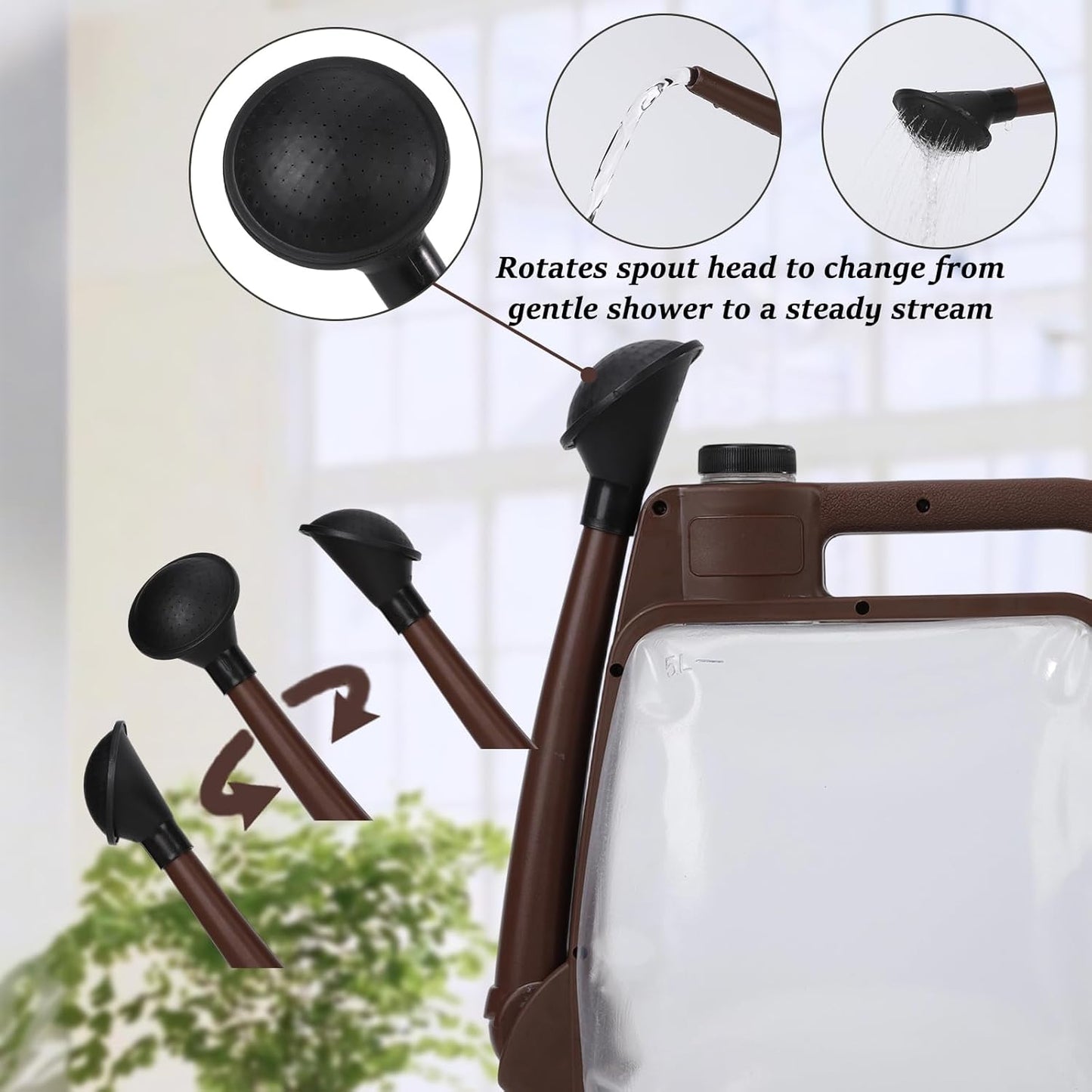 5L Foldable Watering Can, Lightweight Transparent with Water Level Indicator for Indoor Plants, Garden, Bonsai - Khaki