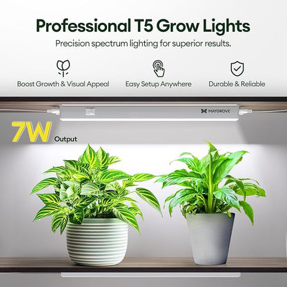 Plant Grow Lights 1FT, Sun-Like Full Spectrum 5000K, 28W(4 x 7W), T5 LED Grow Light Strips for Indoor Plants and Flowers, High PPFD, Linkable, White, 4-Pack