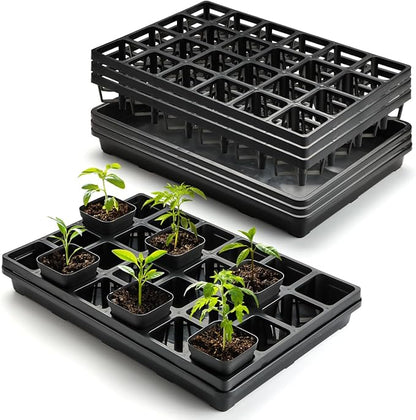 24 Cell Nursery Pots Trays (17"x11"x2") with Plastic Flat Seed Starter Trays, Durable Carrying Seedling Starter Tray, Reusable Planting Trays for Holding 2.7 inch Nursery Pots, 3 Sets Combo