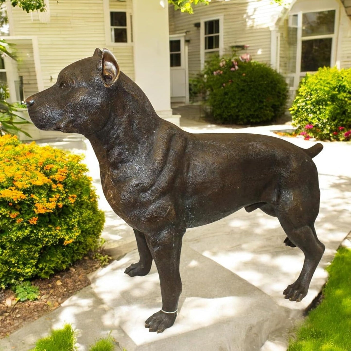 Pit Bull Dog Bronze Statue, Heston Metal Garden Sculpture - Perfect for Dog Lovers, Elegant Outdoor Decor for Home & Garden, Stunning Artwork, 33" L x 11" W x 26" H