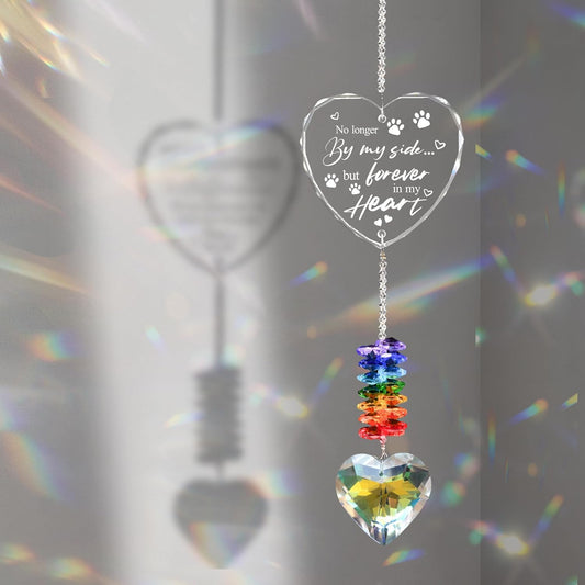Pet Memorial Crystal Suncatcher Gifts for Loss of Dog/Cat, Window Hanging Crystal Heart Prism Sun Catcher Rainbow Maker Pendant
