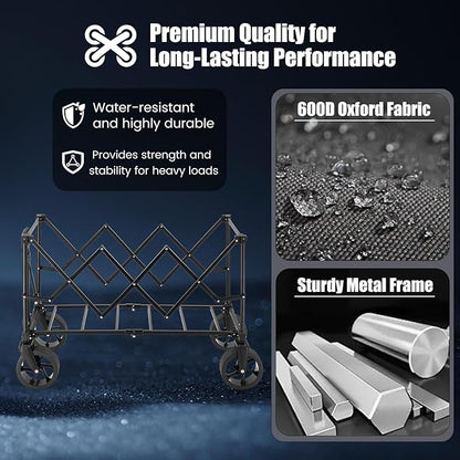 EchoSmile Collapsible Folding Wagon Cart 360lbs, Heavy Duty Garden Utility Cart with All Terrain Wheels, Large Capacity Outdoor Wagon for Camping, Beach, Shopping, Picnic (Blue)