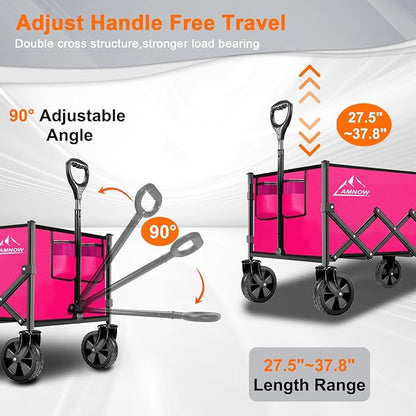 Collapsible Folding Wagon Cart, 350LBS Utility Large Capacity Cart Foldable Wagon with All Terrain Wheels, Grocery Wagons Carts for Garden Shopping Sports Camping, Rose