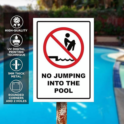 No Jumping into the Pool Outdoor Metal Pool Signs - Perfect Pool Gifts for New Homeowners & Retirees