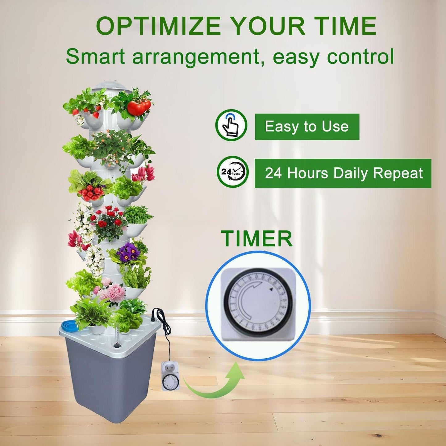 Hydroponic Tower Growing System - 30 Pods Indoor Garden Vertical Hydroponics Growing System Kit with Water Pump & Timer for Strawberries, Tomatoes, Lettuce, Herbs