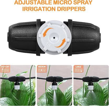 Upgraded Micro Spray Irrigation Drippers, 25 Pieces Three-Way Atomizing Nozzle Fitting for 1/4 Inch Tubing Lock Barbed Drip Line Parts Emitters for Garden Greenhouse Sprinkler Misting System